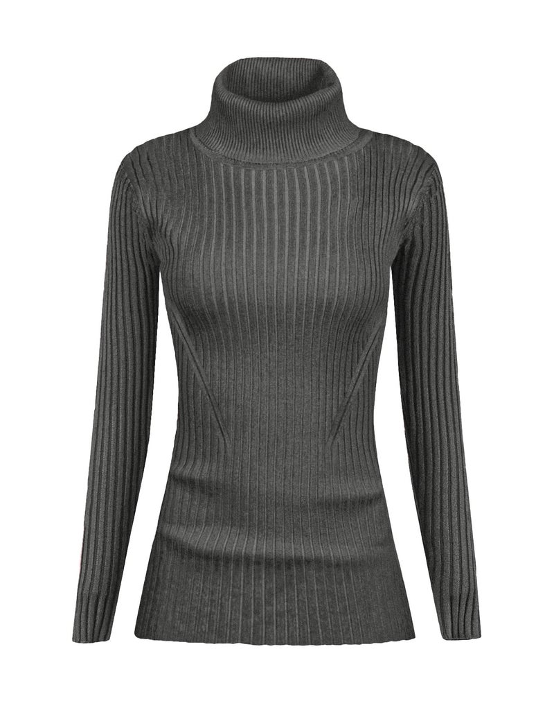 v28 Women Stretchable Turtleneck Knit Long Sleeve Slim Fit Sweater (M,Darkgrey) - Image 1